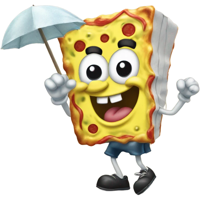 SpongeBob walking through the wind with pizza box emoji