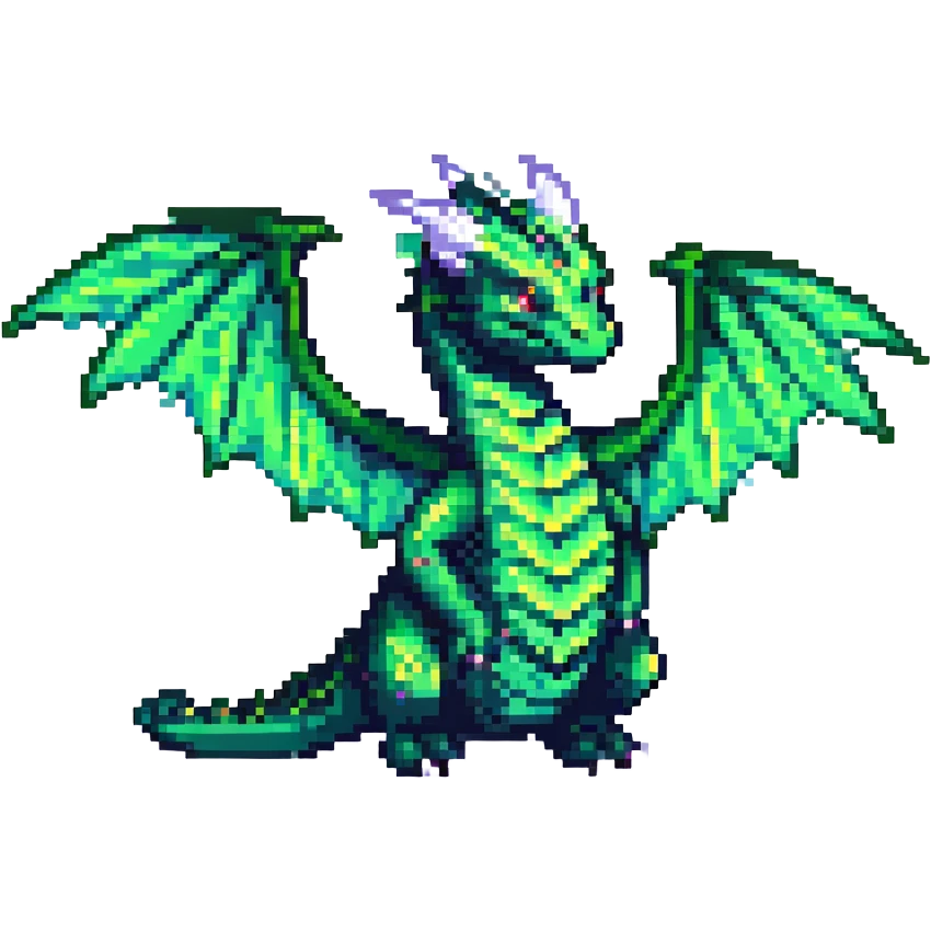 pixel art dragon with tiny wings, classic RPG style, green scales emoji