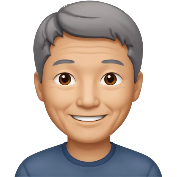homme asiatique cheveux court gris foncé yeux marrons visage ridé sourir emoji