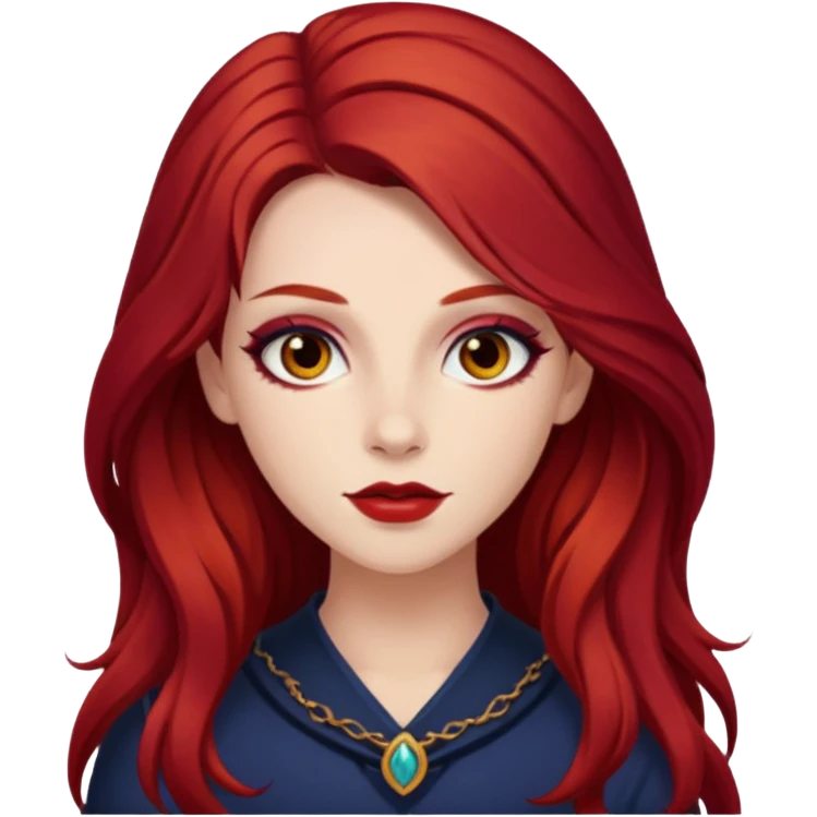 Chappell Roan (b.1998) with long dark red hair, makeup emoji