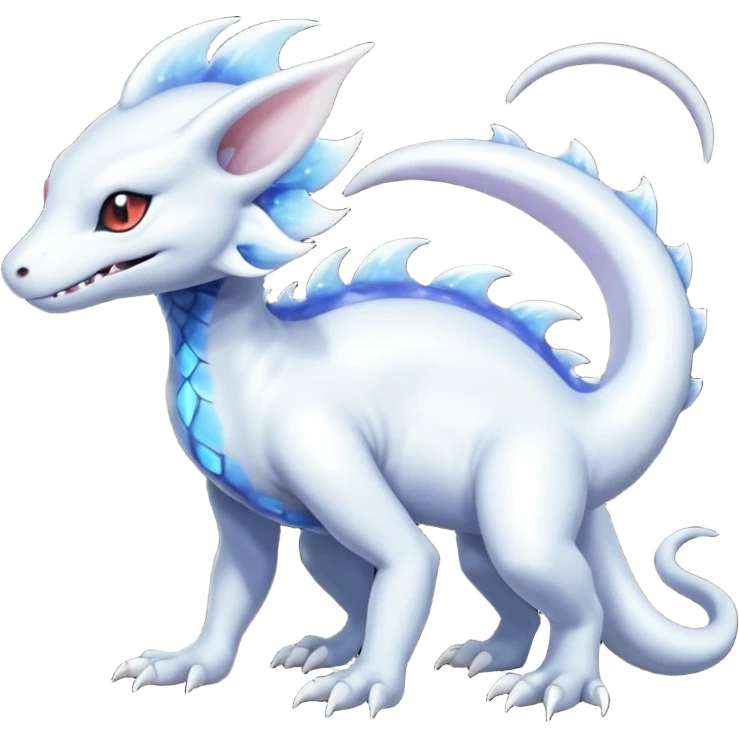 White albino shiny glossy smooth soft silky iridescent Salandit-Absol-Shinx-fusion-hybrid, full body emoji