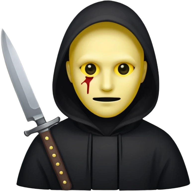 shadowy figure with a knife, simple, minimal details, yellow face emoji
