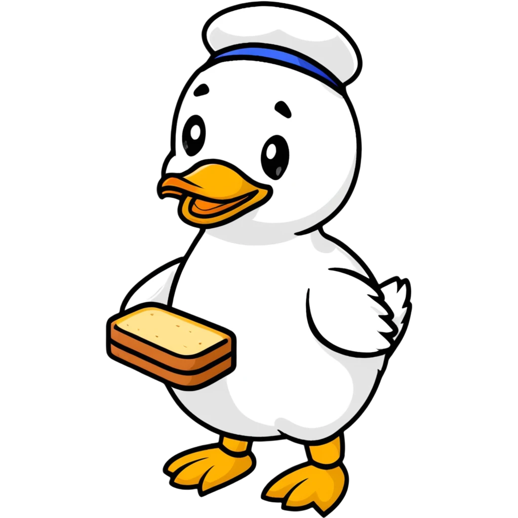 duck wearing bread as a hat emoji