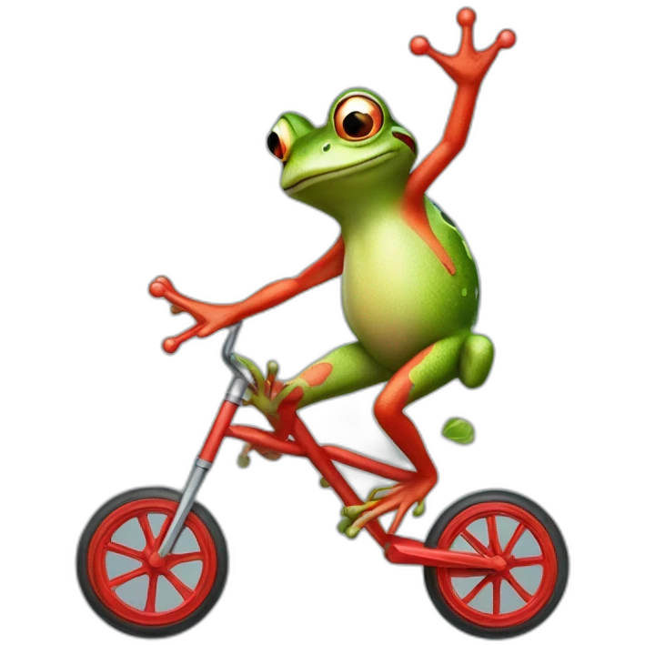 A t-posing frog riding a red unicycle emoji
