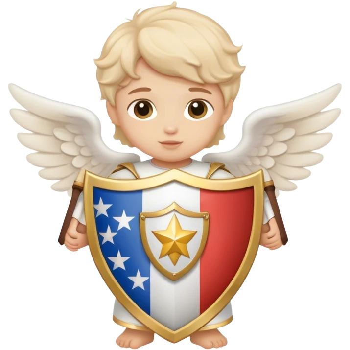 little angel with a flag and a shield emoji