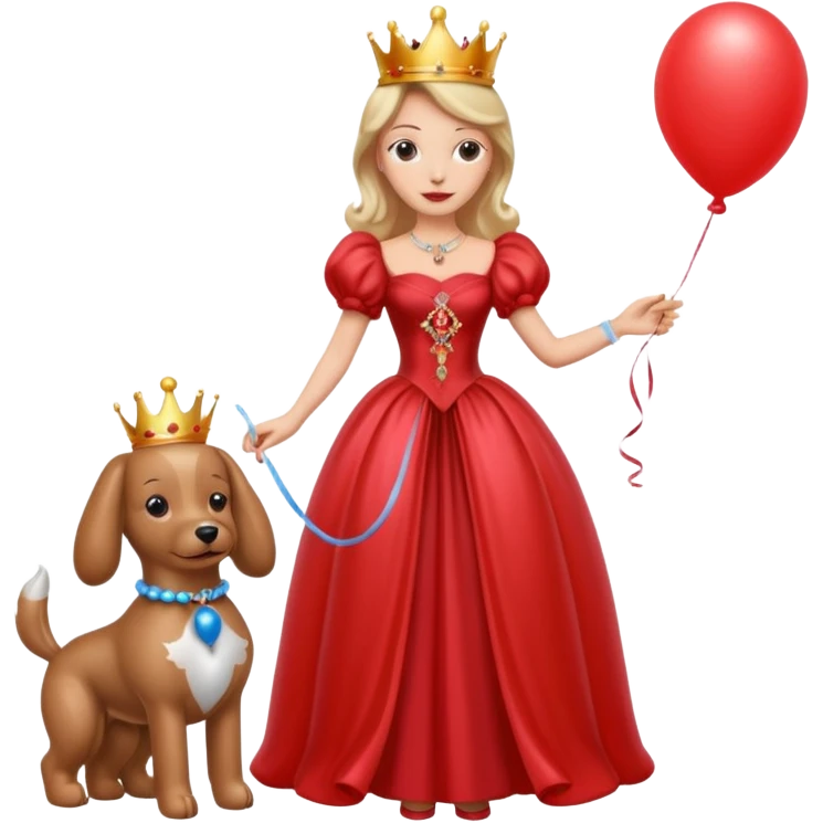 queen wearing dress, holding balloon dog emoji