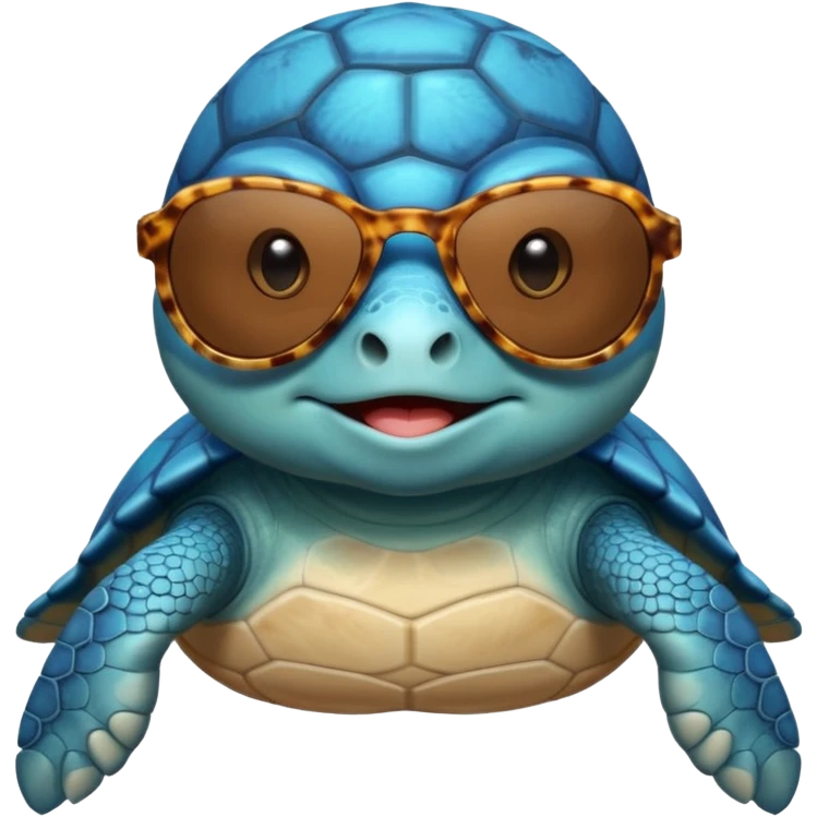 a big and cute blue  sea turtle wearing sun glasses  emoji