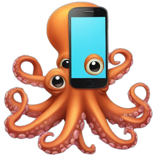 An octopus with a smartphone emoji