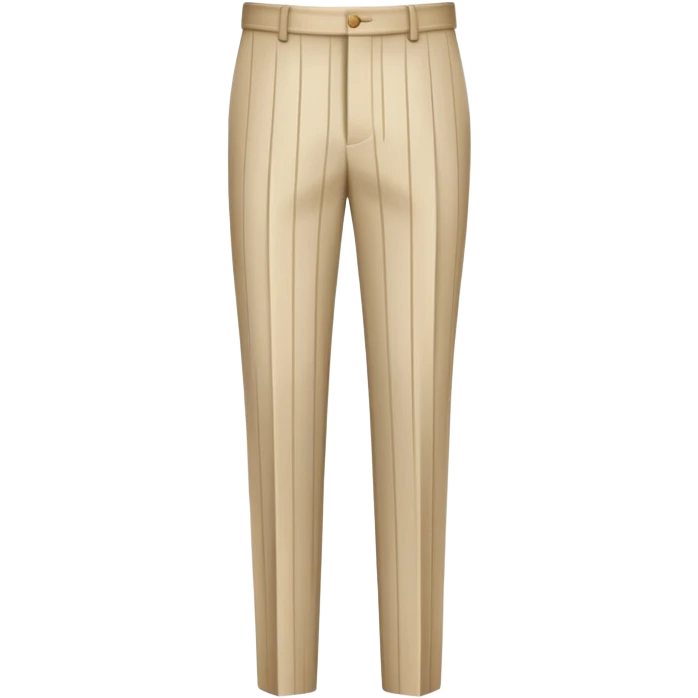 beige formal pants with white vertical pinstripes as a decorative pattern, thin white stripes running vertically on beige fabric, tailored trousers, isolated garment only emoji