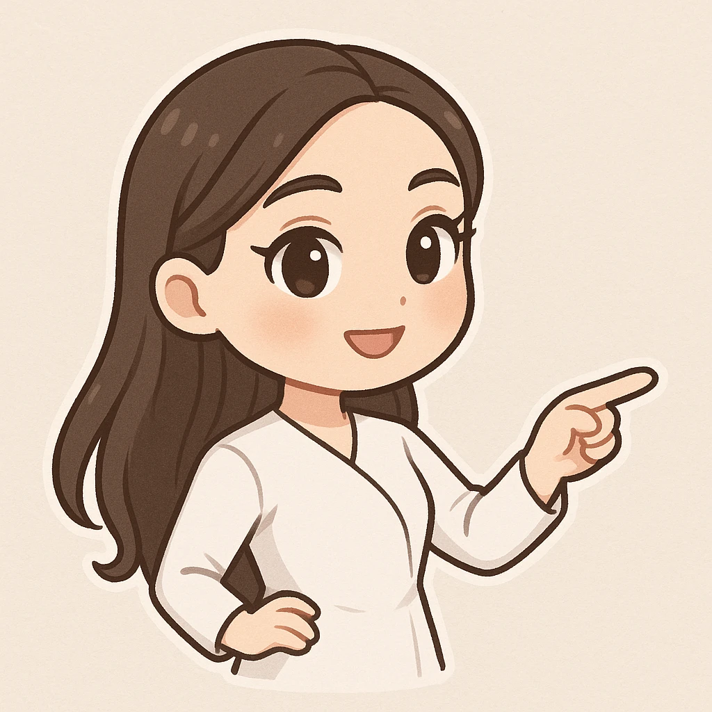 3D bitmoji chibi sticker of the girl from the reference, expressive face and eyes, long brown hair, pointing to the right with her body turned in that direction. emoji