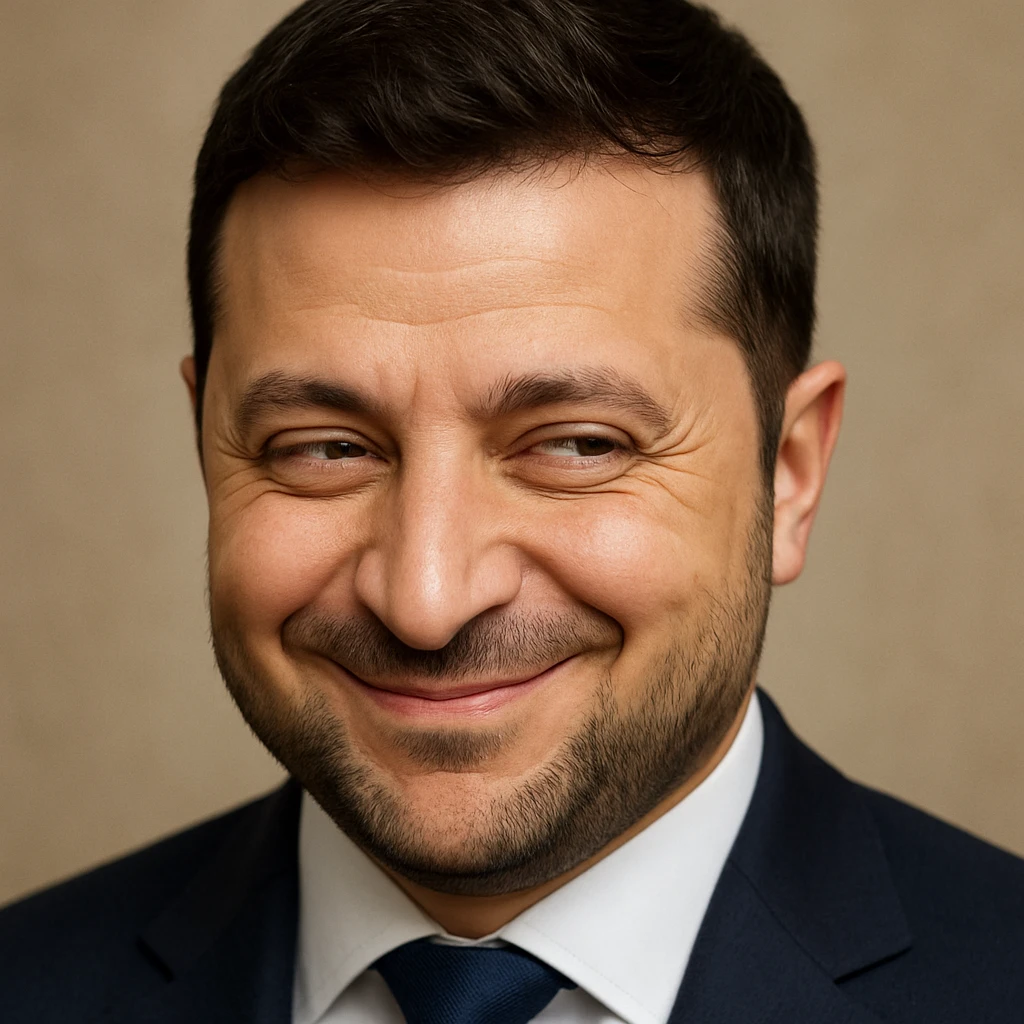 photorealistic emoji style portrait of Vladimir Zelensky with a very sly expression emoji