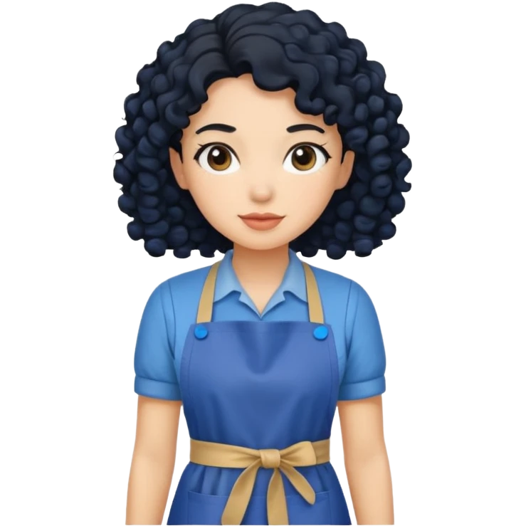 woman with curly black hair in blue apron emoji