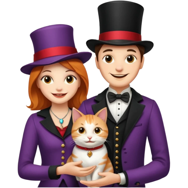 magician couple and their pet cat emoji