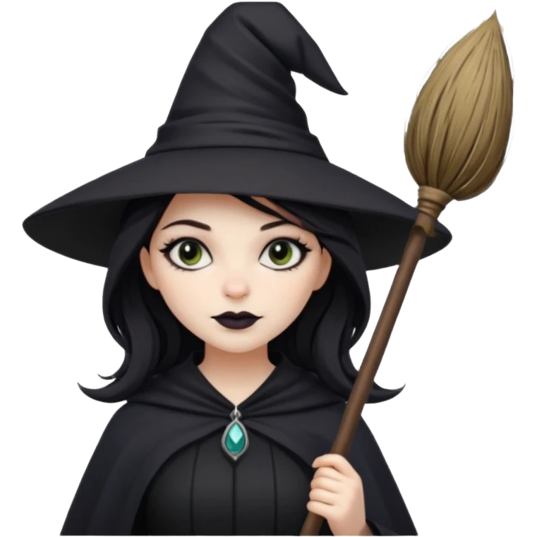 black witch girl with broom emoji