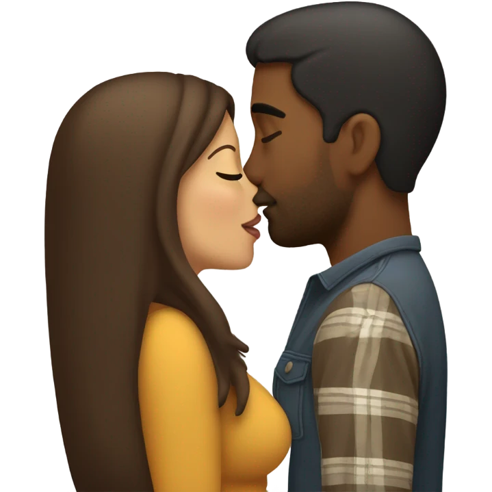 Thick brunette woman kissing brown man  emoji