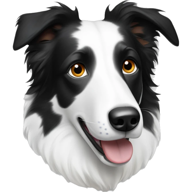 A white with black spots merel border collie with one blue eye and one brown eye ears sticking up  emoji