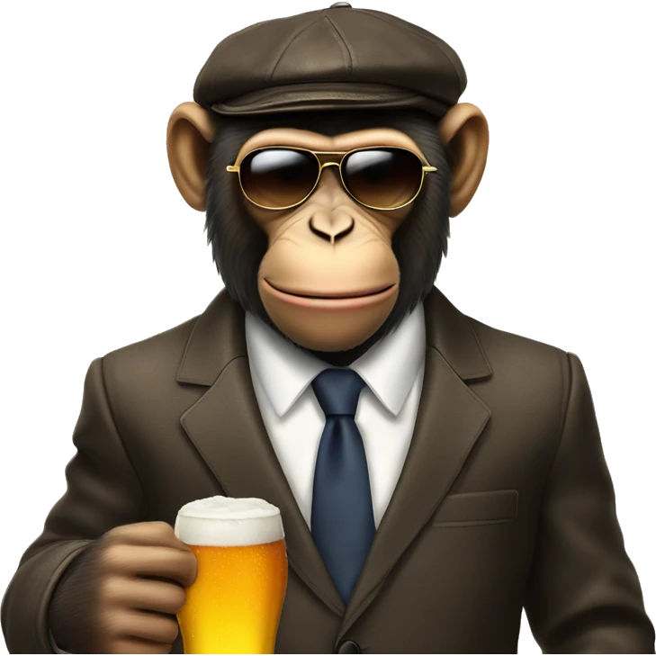 monkey wearing suit aviators flat cap smoking a cigar and drinking a beer emoji