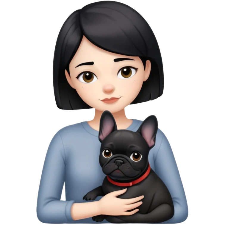 girl with short black  straight hair and hugging a black French bulldog emoji