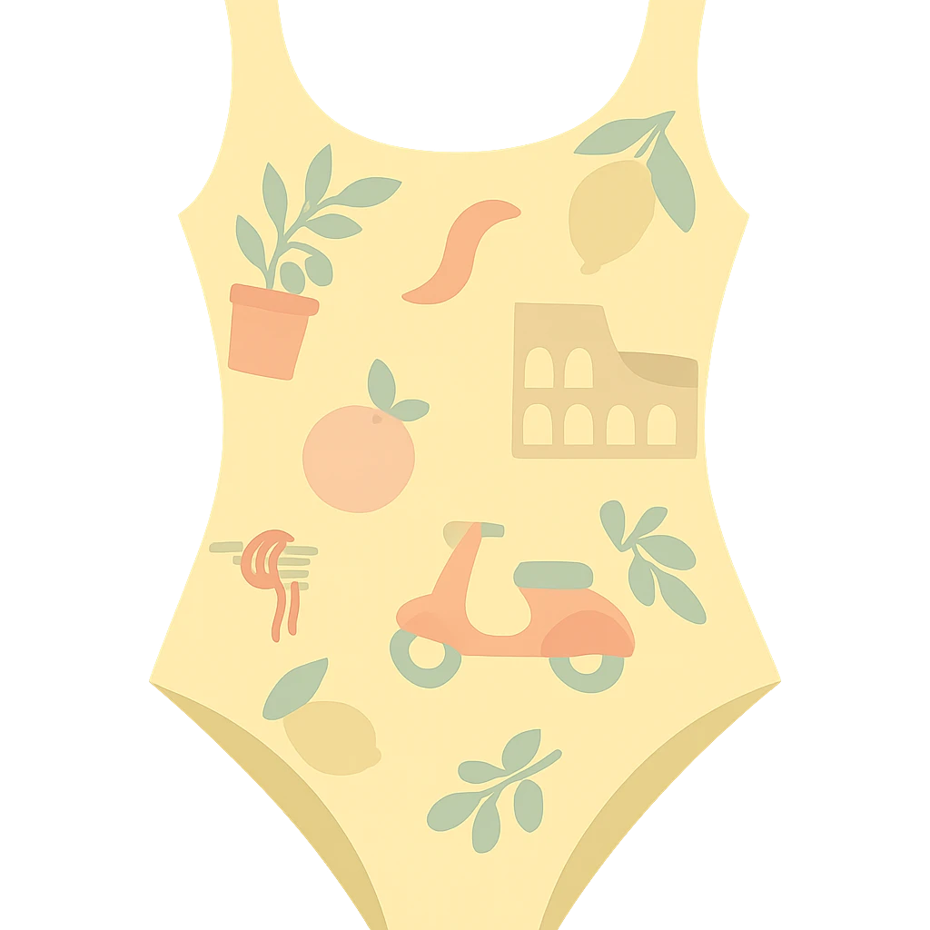 flat vector pastel italian summer inspired print swimsuit isolated emoji