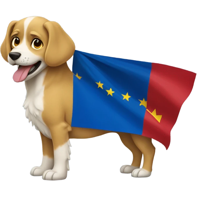 Dog holding romania flag emoji