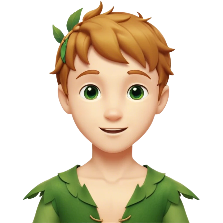 Cinematic Realistic Peter Pan Portrait, head tilted playfully and inquisitively, capturing his mischievous smile and twinkling eyes. The intricacies of his whimsical attire and the soft interplay of natural light bring to life his adventurous energy and childlike charm with a hint of daring strength. emoji