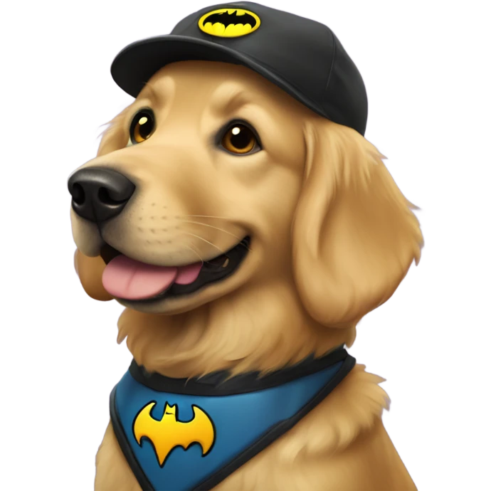 Golden retriever dressed at Batman’s sidekick robin emoji