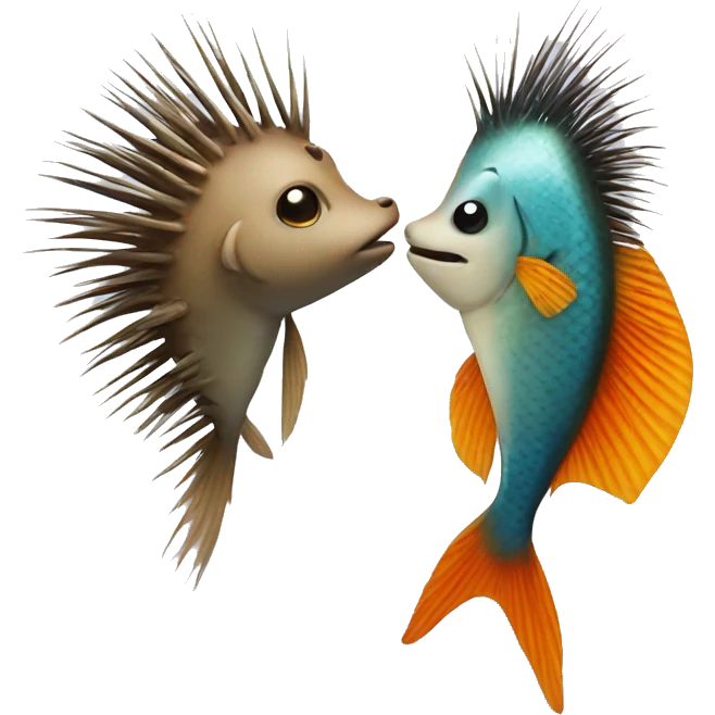 Fish and porcupine kiss emoji