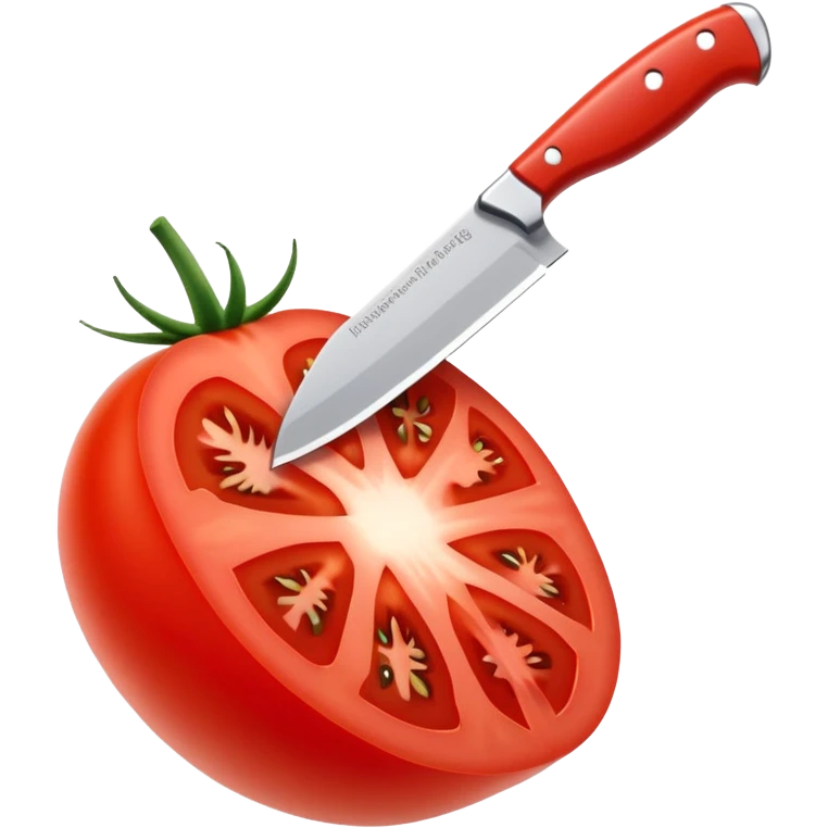knife cutting a ripe red tomato emoji