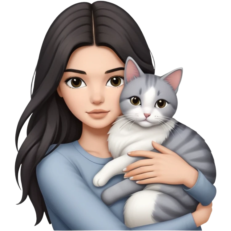 Kendall Jenner long hair hug one grey white cat emoji