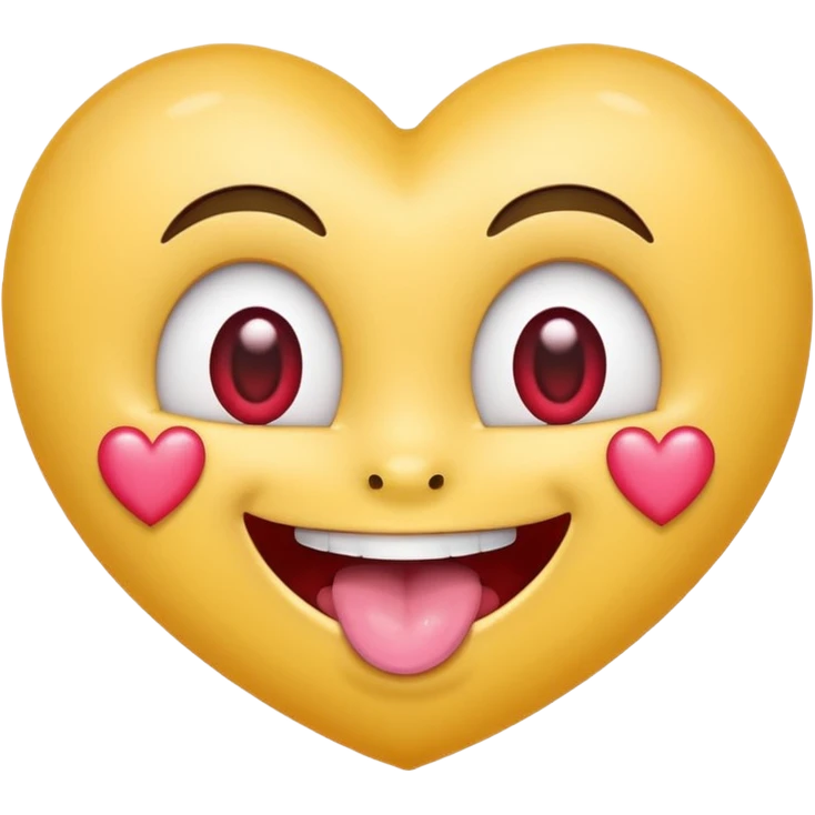 "Perfect smiling face with heart-eyes emoji 😍, classic yellow skin tone, bright open U-shaped smile showing white teeth and pink tongue tip, two large glossy red cartoon heart-shaped eyes with sparkling highlights  emoji