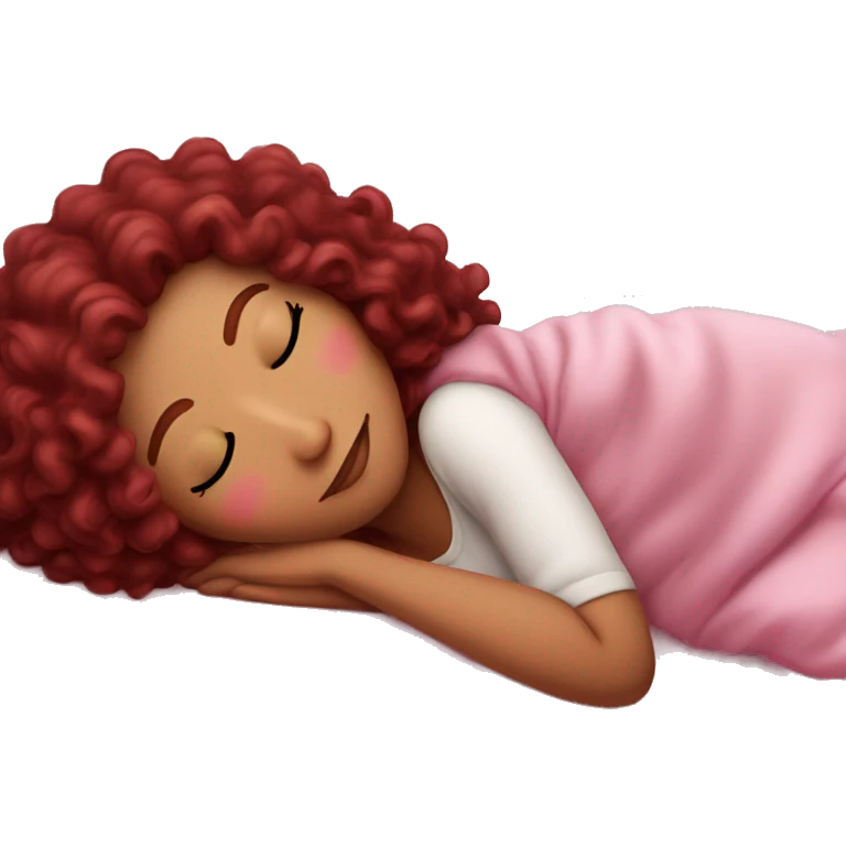 gorgeous white woman with long burgundy curly hair sleeping on pink princess bed emoji