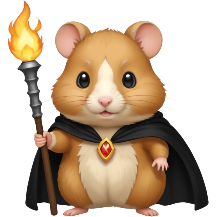 hasmter holding torch with black cape emoji