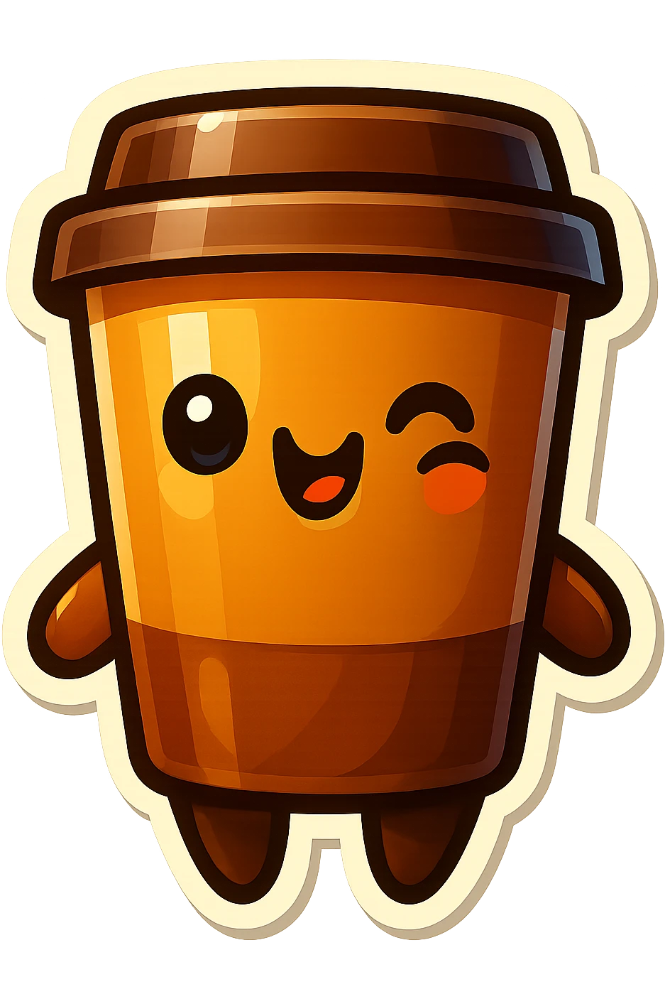 Tall coffee cup, winking emoji