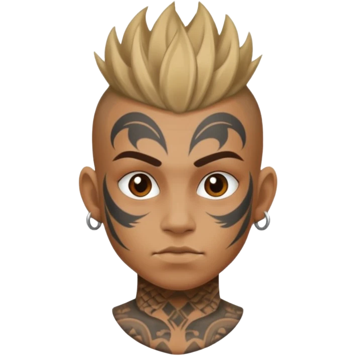 tattooed face with mohawk hair emoji
