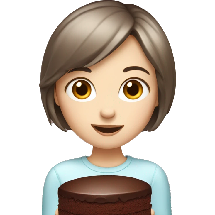 girls who eating chococake with short hair, white skin emoji