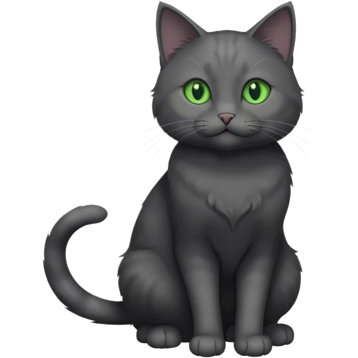 full body gorgeous solid dark grey cat with green eyes, white paws playing emoji