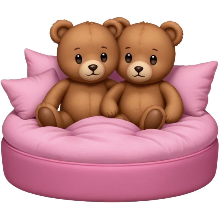 Brown teddy bears cuddling in pink bed emoji
