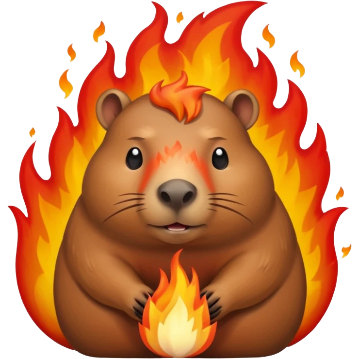 crying capybara, a fire around emoji