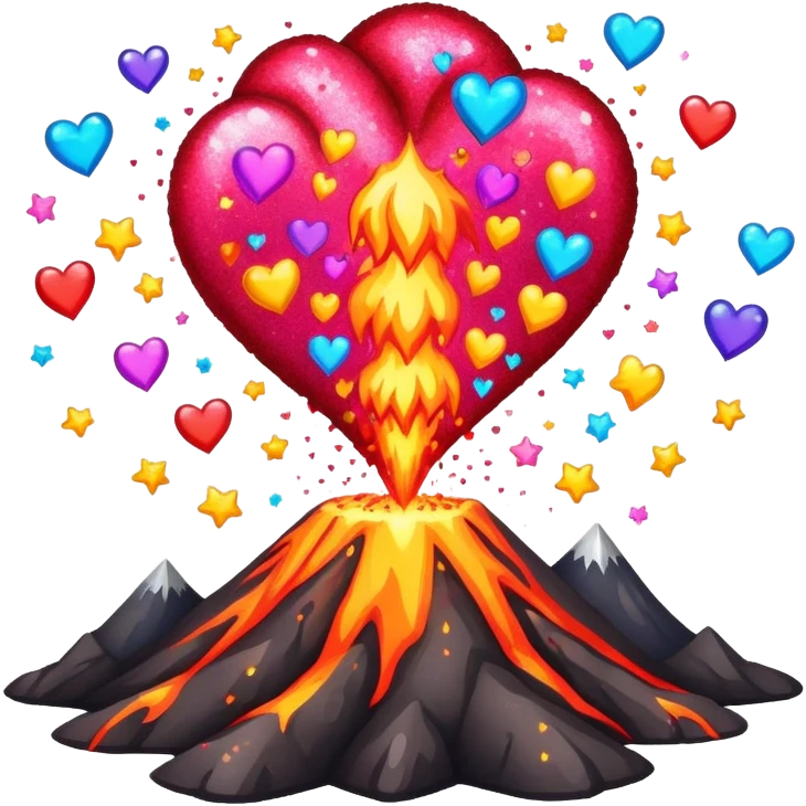 volcano exploding glitter and hearts and stars emoji
