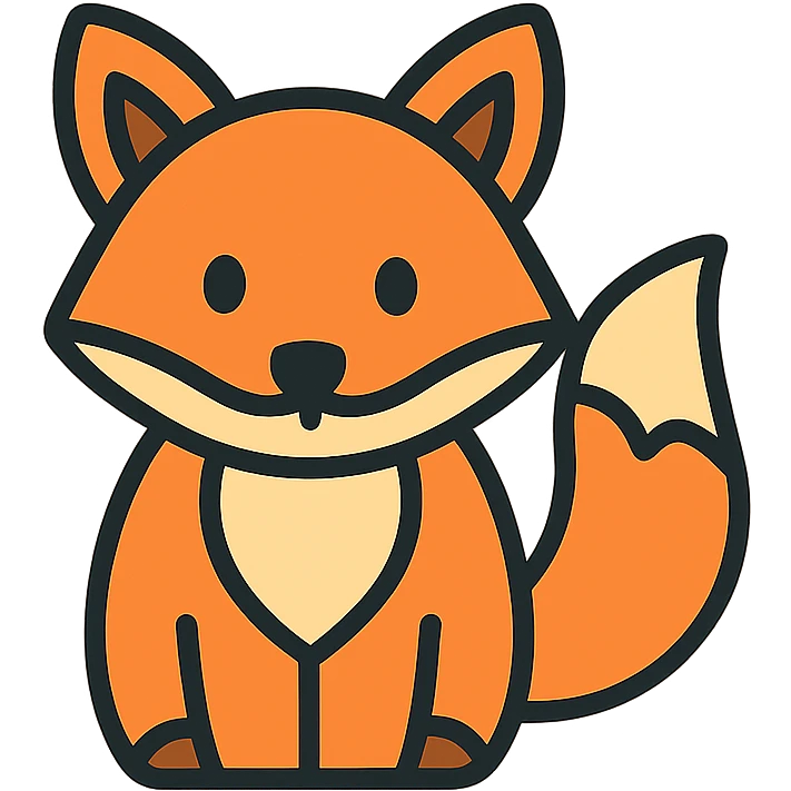 fox, lineal color icon with black outlines, simple and modern emoji
