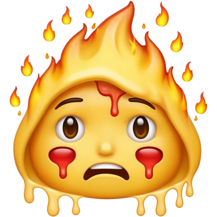 Generate an emoji that is simultaneously nervous, crying, and melting while on fire.  emoji