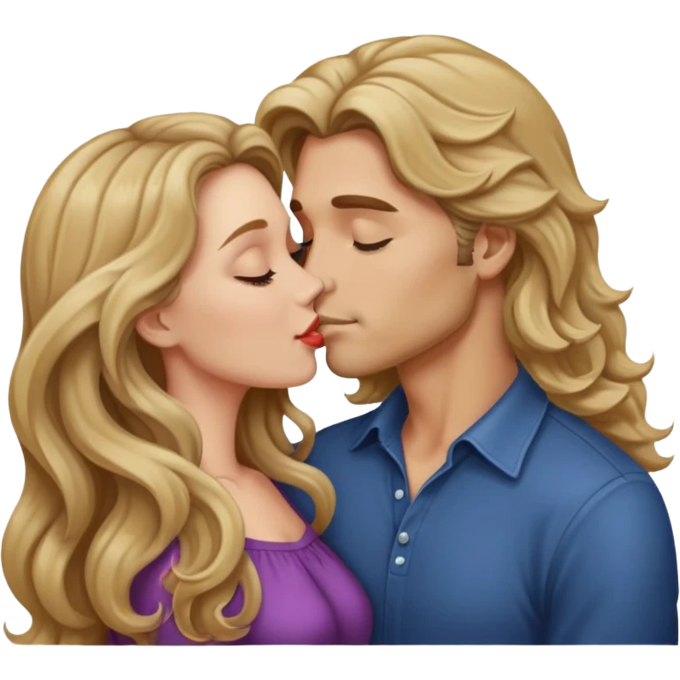 Couple Kissing, women wirth Long dark blonde Wavy Hair and men with blond hair emoji