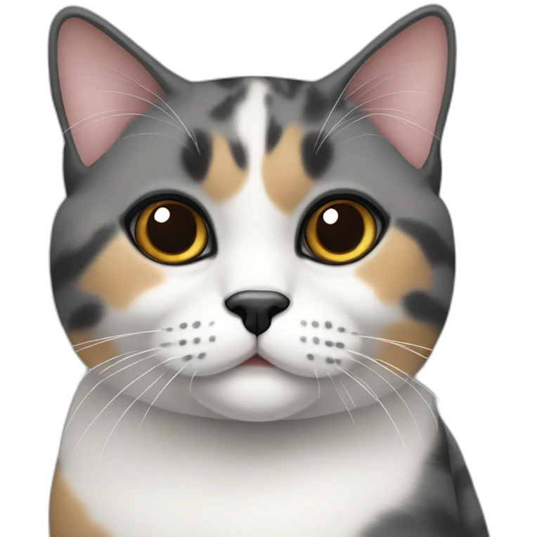 senior chubby diluted calico cat, grey chin, black nose, grey ears, grey and white emoji