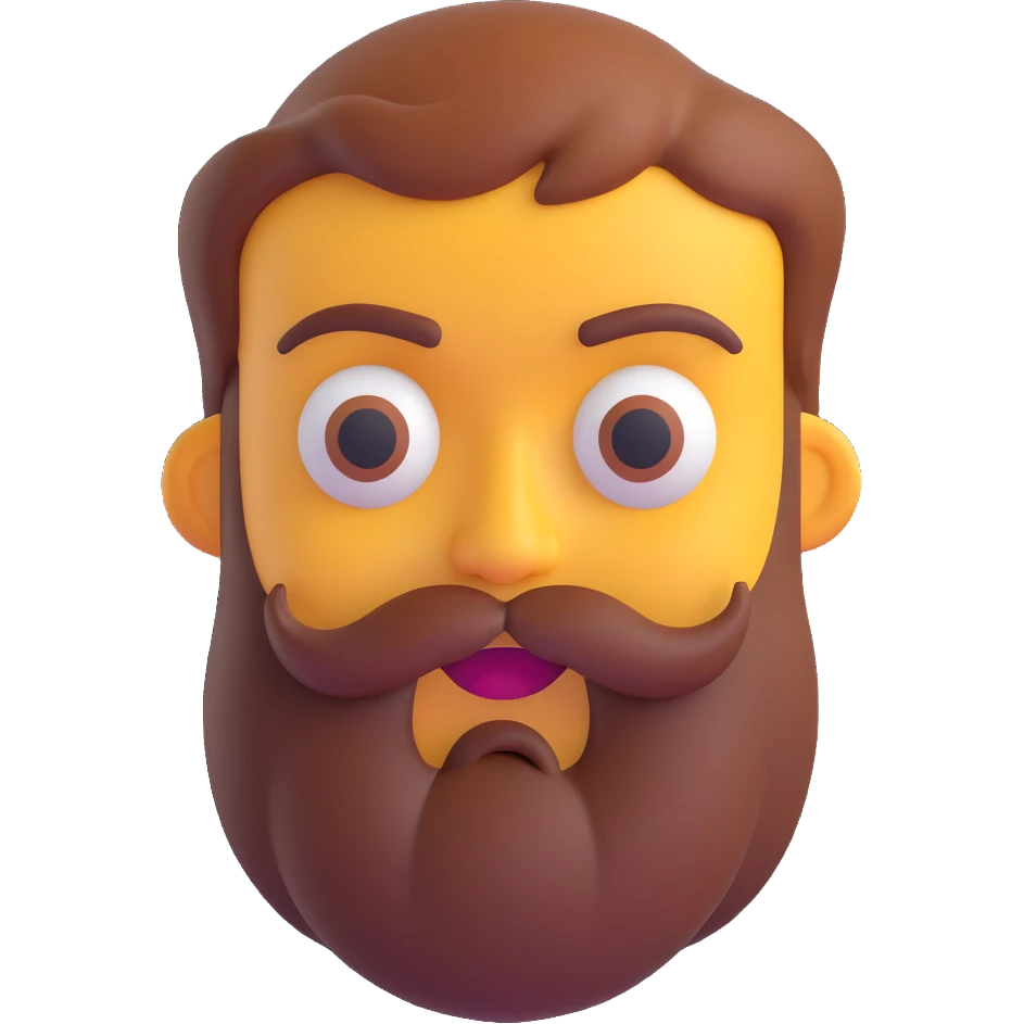a bearded emoji with a split expression, half happy and half sad, clear expressive style emoji