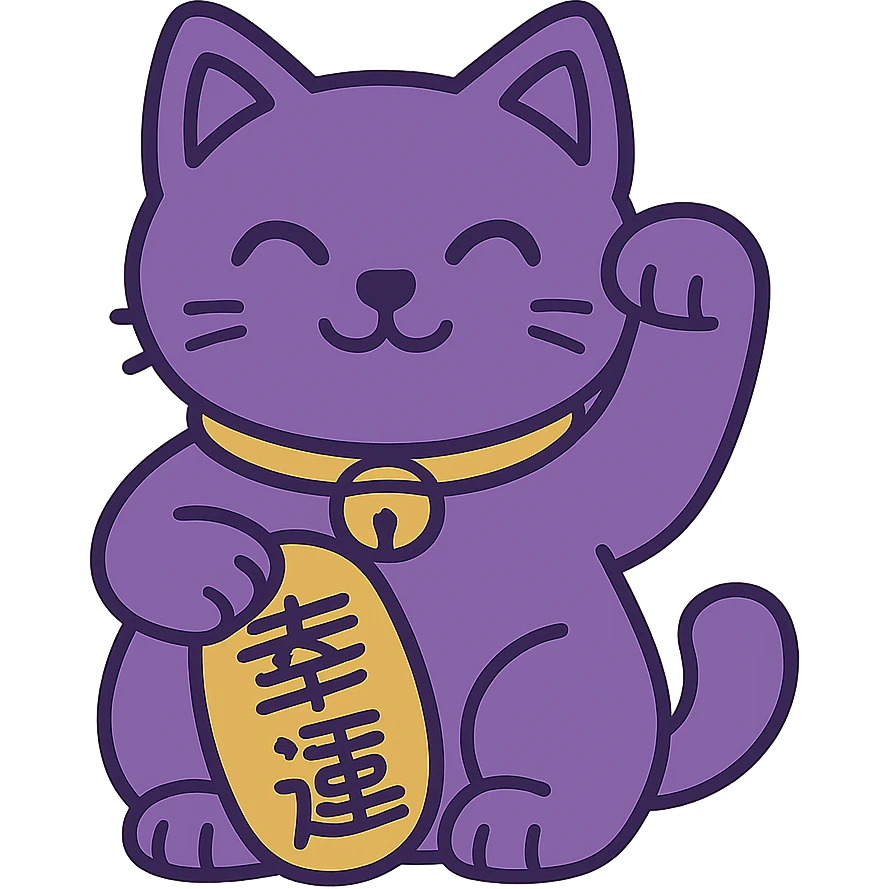 Purple Chinese lucky cat in a flat toon style  emoji