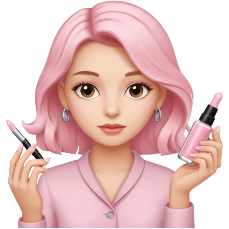 clean girl aesthetic emoji, applying skin care, serum, cream, hair in a claw clip, soft pink and nude palette emoji