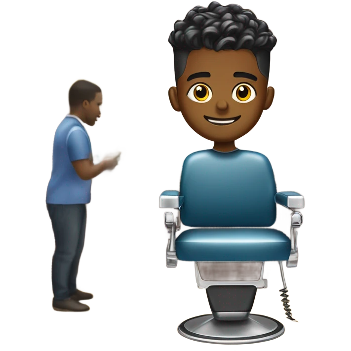 Black boy with temp fade in barber chair with clippers to his tape-line emoji