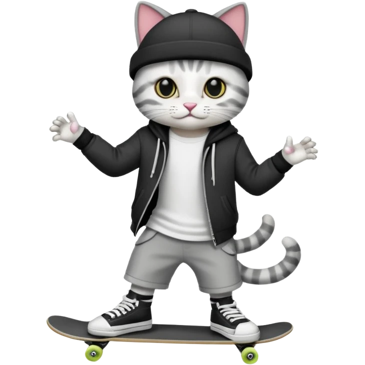 Create a black-and-white boy cat in skater boy clothes emoji