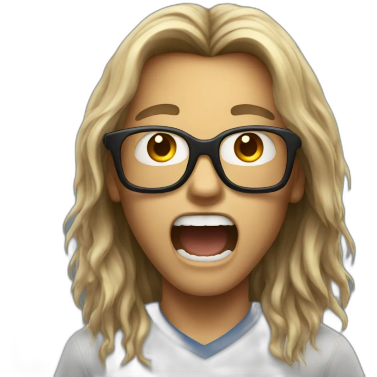 screaming boy with long hair brun glasses  emoji