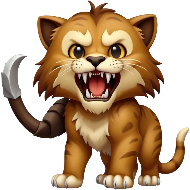 saber-toothed cat with a tiny body and gigantic canine teeth that are ten times larger than its minuscule body, extreme contrast between small body and huge fangs emoji